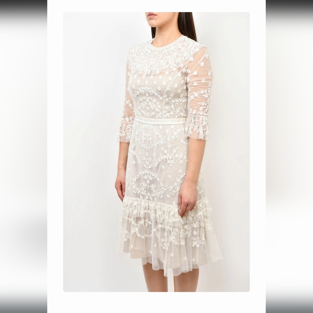 Needle & ThreadShadow Lace Tulle Embellished Midi Cocktail Dress